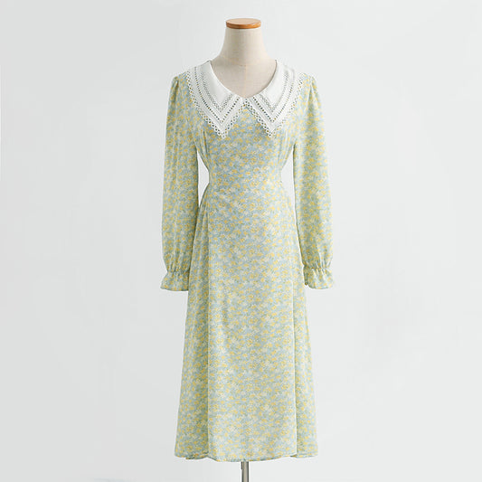 Jupe florale de tempérament de dame à manches longues jupe de fée en mousseline de soie fine 2182