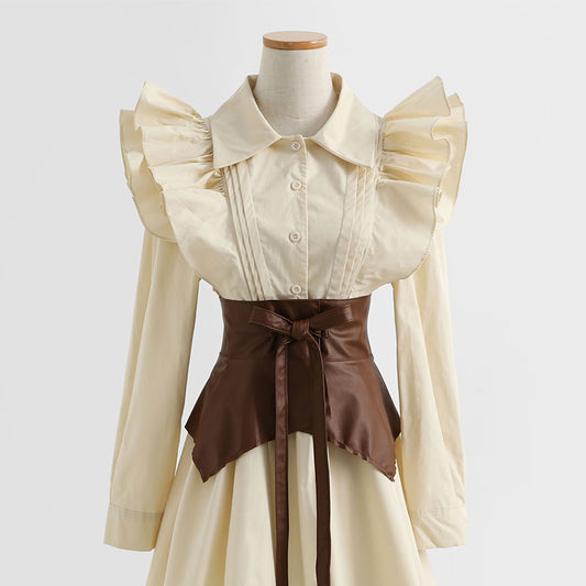 Design sense fashion temperament thin long sleeve shirt skirt  2133