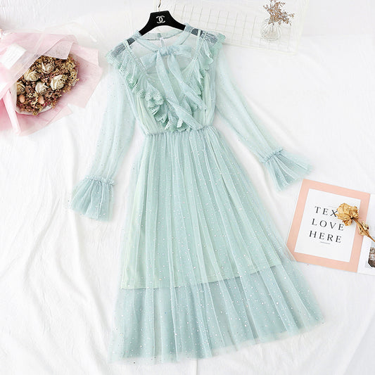 French first love skirt retro super fairy suspender bottom skirt two-piece set  2367