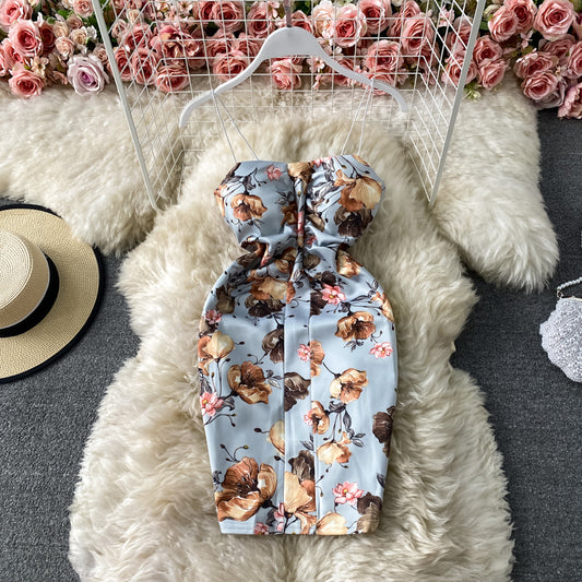 Jupe fleurie style français à bretelles 2829