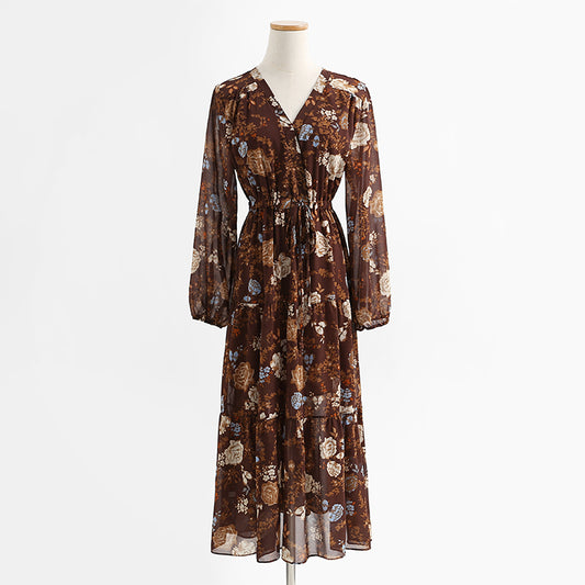 Dress shows thin temperament long skirt Retro Black Chiffon gentle skirt  2256