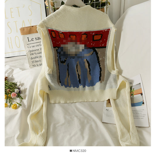 Französischer kleiner Schal ultrakurzer Pullover Damen altersreduzierender schmaler Schal über Strickjacke 2008