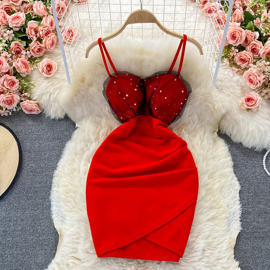 Jupe sexy à bretelles en maille cousue et col en V, jupe portefeuille à bas slim, 2780