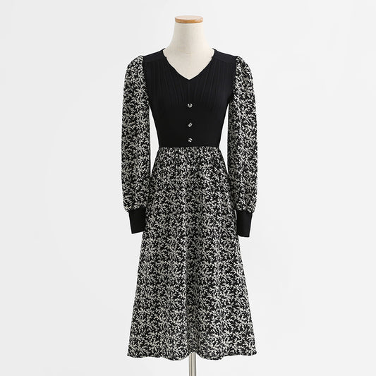 Nouvelle jupe longue rétro en tricot noir cousu jupe premium 2238