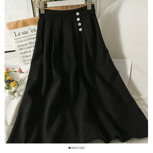 Korean Retro High Waist thin breasted thickened large swing skirt  2594