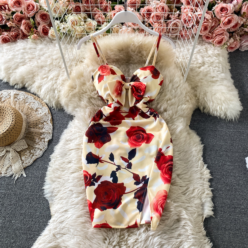 Robe à bretelles dos nu imprimée 2760