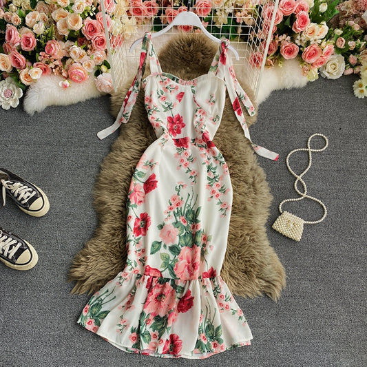 Jupe queue de poisson imprimée avec taille fine et hauteur haute 2800