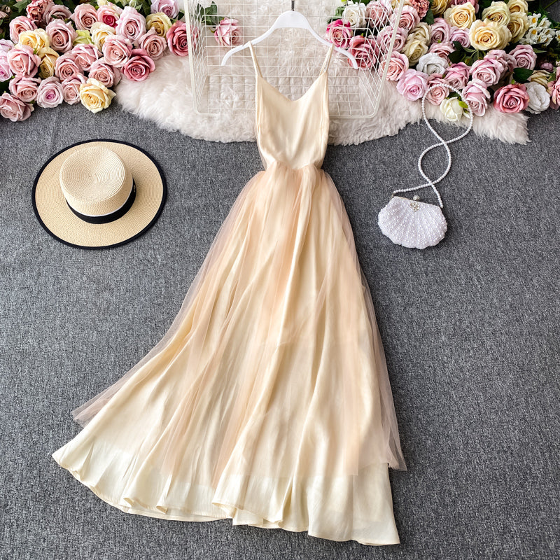 Sexy V-neck open back waist slim suspender dress sleeveless  3406