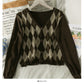 Hong Kong Style Vintage diamond check single breasted cardigan short sweater  1957