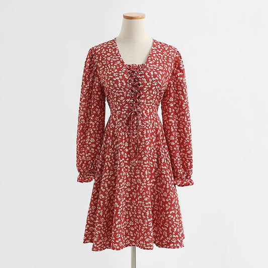 Dress long sleeve bandage floral FAIRY DRESS Vintage Chiffon  2428