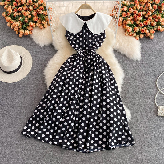 Wave point large swing long skirt, children's waist, slim and slim  3224