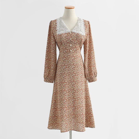 Nouvelle jupe à bas tempérament à fermeture à la taille française avec col de poupée en dentelle 2316