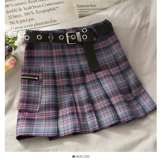 Gradient Plaid high waist thin pleated A-line skirt for women  2655