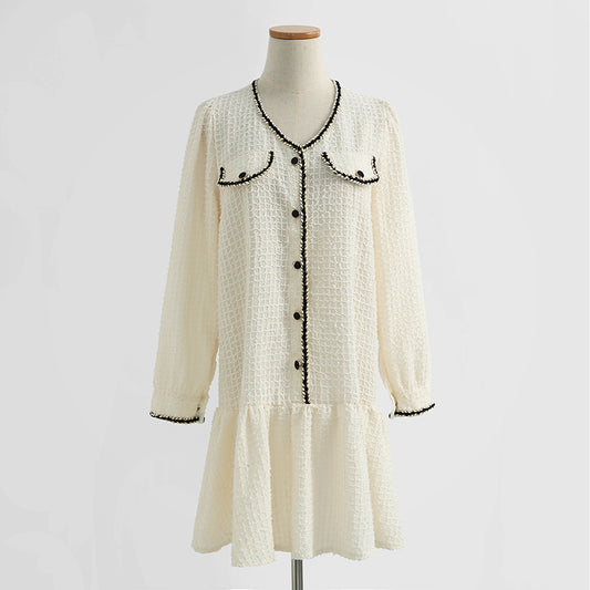 Long sleeves show thin temperament, small black skirt reduce age, foreign style tea break  2427