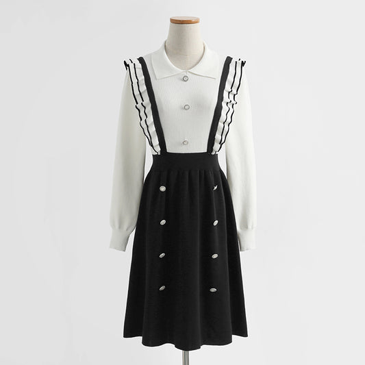 Robe en tricot de style universitaire assortie aux couleurs, vieillissante et amincissante 2318