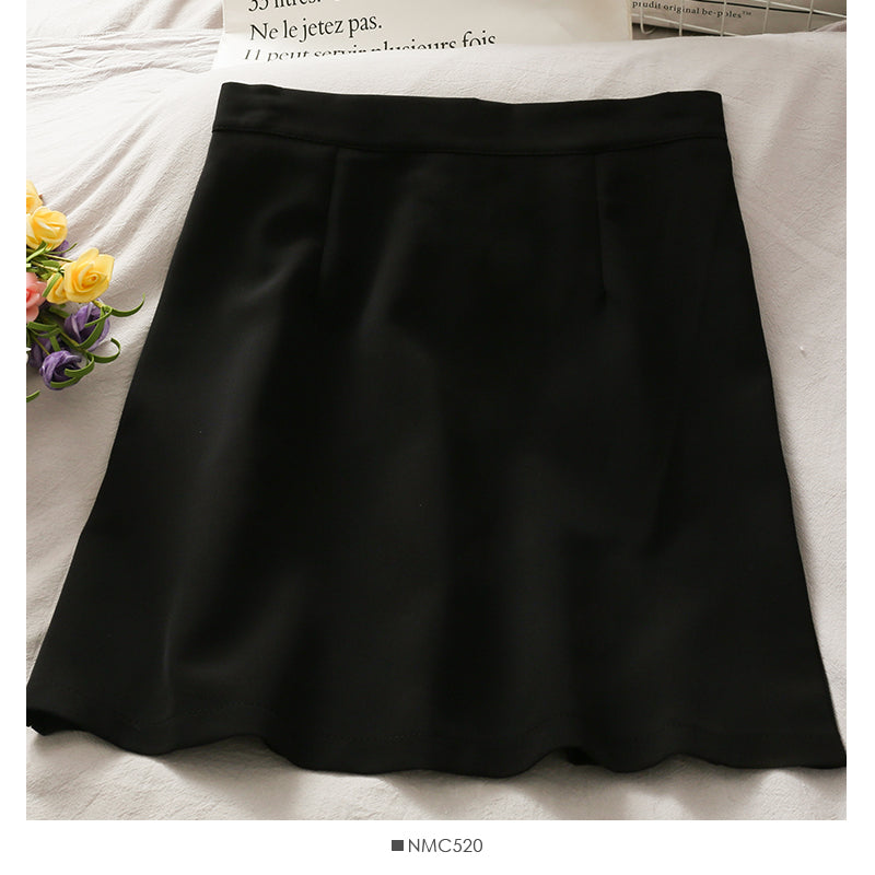 Simple solid color versatile high waist slim A-line short skirt women  2544