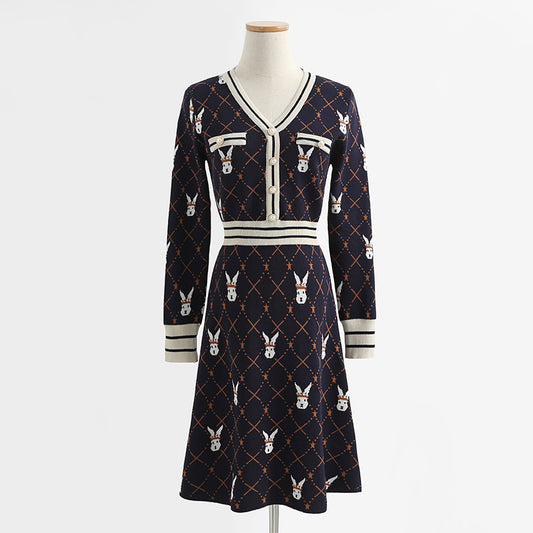 New small fragrance dress black knitted skirt  2264