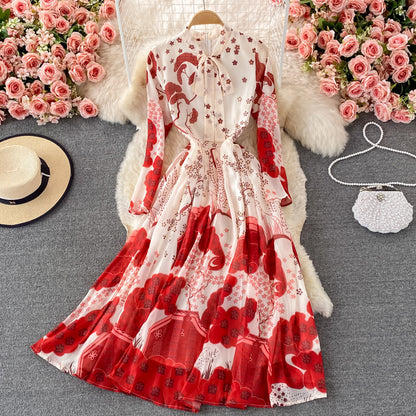 Robe ample à imprimé en dentelle avec nœud papillon 3351