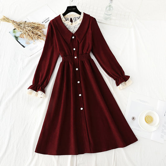 Lace stitching shows thin temperament. A-line skirt with waist closed  2223