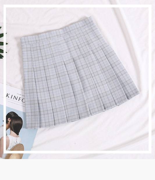 Plaid pleated high waist Korean skirt  2632