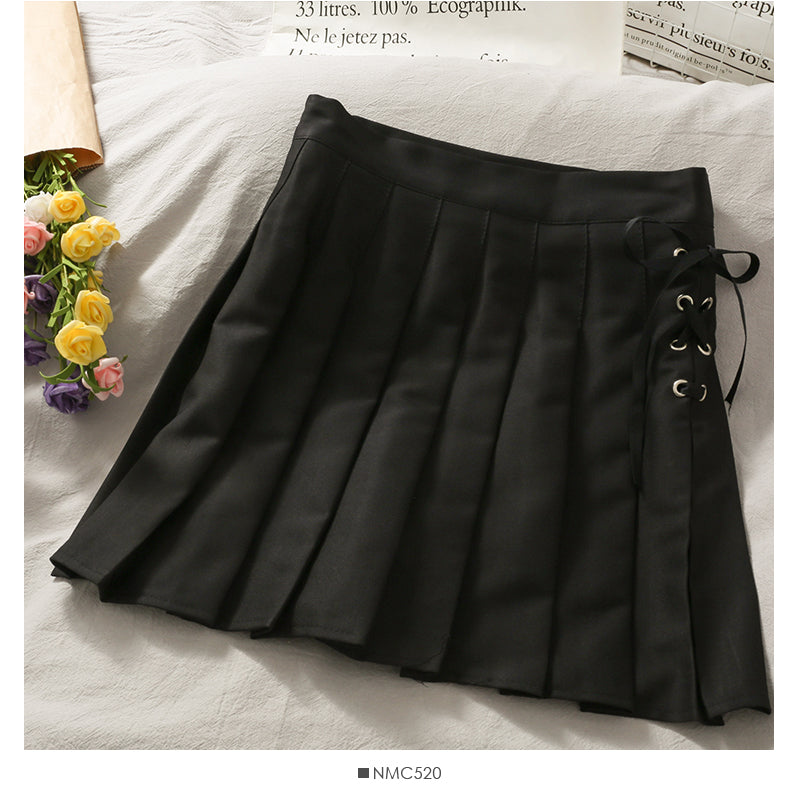 Drawstring bow tie high waist short skirt  2499