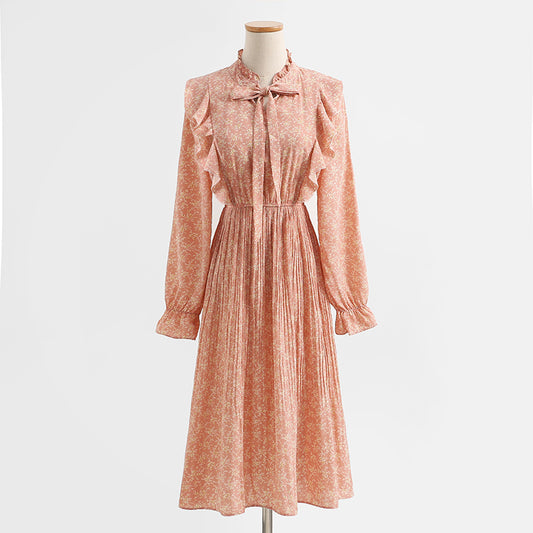 Ruffle French Vintage Long Sleeve Chiffon Dress  2257