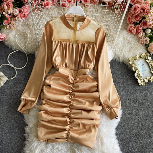 Robe plissée fine à coutures en gaze, haute, froide, impériale, sœur, vent, enveloppée dans les hanches, 3158