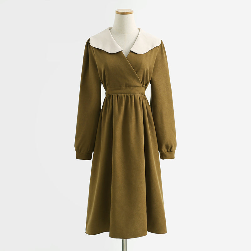 Neues französisches Kleid Hepburn Windlicht-Cord-Rock Babykragenrock 2239