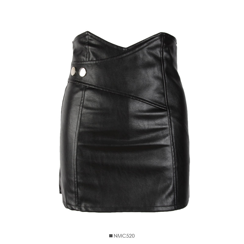Han Fan Design PU leather high waist thin A-line skirt  2553