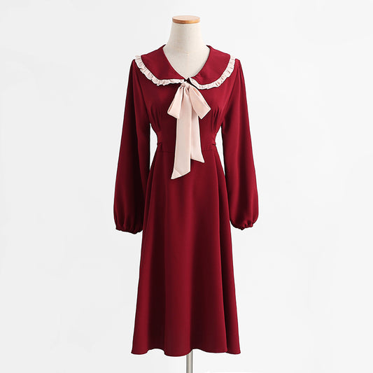 Long sleeved dress age reducing slim temperament fairy skirt bottomed skirt  2199