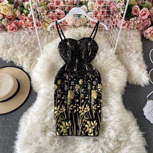 Jupe portefeuille moulante à imprimé doré de petite taille 2831