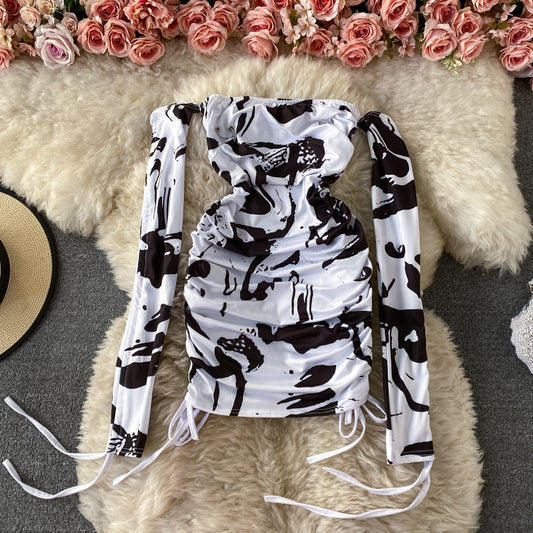 Fashion sexy women's one shoulder open shoulder bag hip skirt  2814