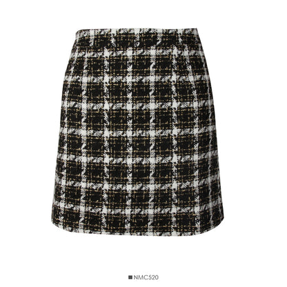 Hong Kong style retro tweed high waist A-shaped skirt for women  2548