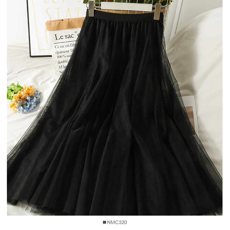 Sweet wind high waist thin medium length solid color skirt  2538