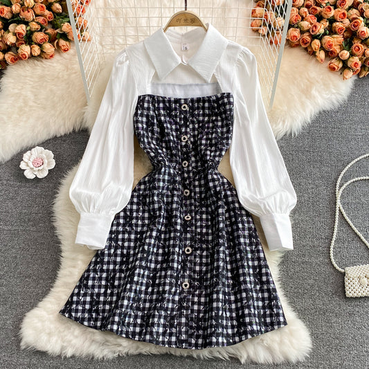 Robe patchwork à col chemise et découpe sur la poitrine, nouvelle conception 3119