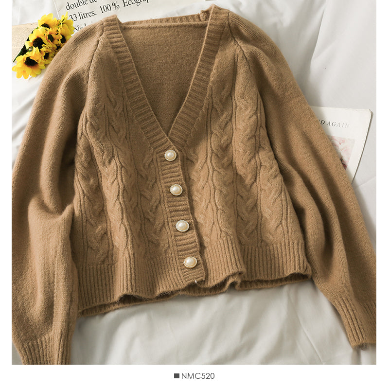 Low neck single breasted cardigan twist loose knit  1776