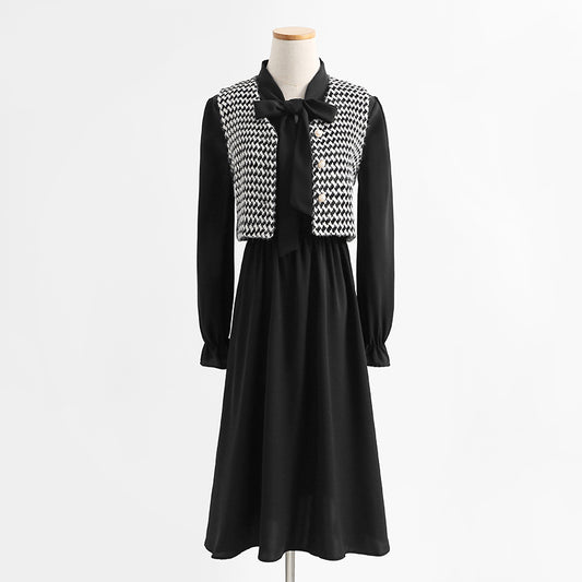 New thousand bird check black dress vest skirt foreign style age reduction fashion  2270