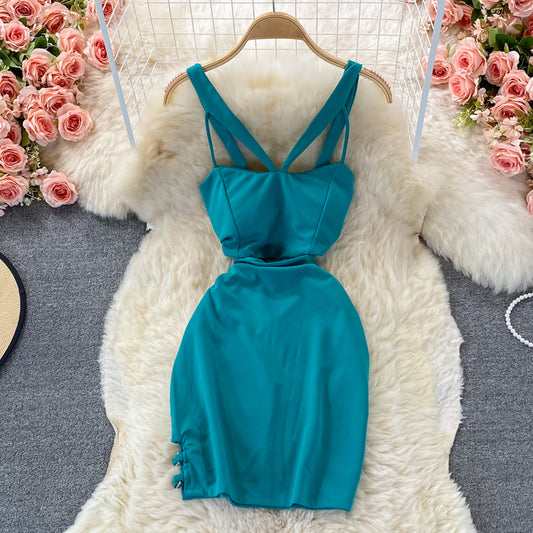 Hängender Hals, offene Schulter, eng anliegendes Kreuz, aushöhlen, Taillen- und Hüftkleid 2825