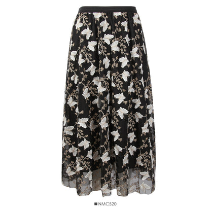 Three dimensional butterfly embroidered bright silk high waist skirt  2550