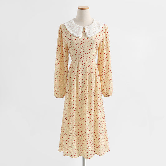 Nouvelle robe fleurie vintage en mousseline de soie à col de poupée pour femme 2250