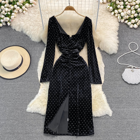 Slim fit hot drill high-grade tight Hip Wrap Dress  3396