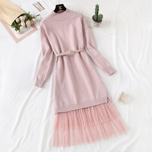 Jupe pull longue sur le genou, jupe en fil rouge, costume deux pièces 2142