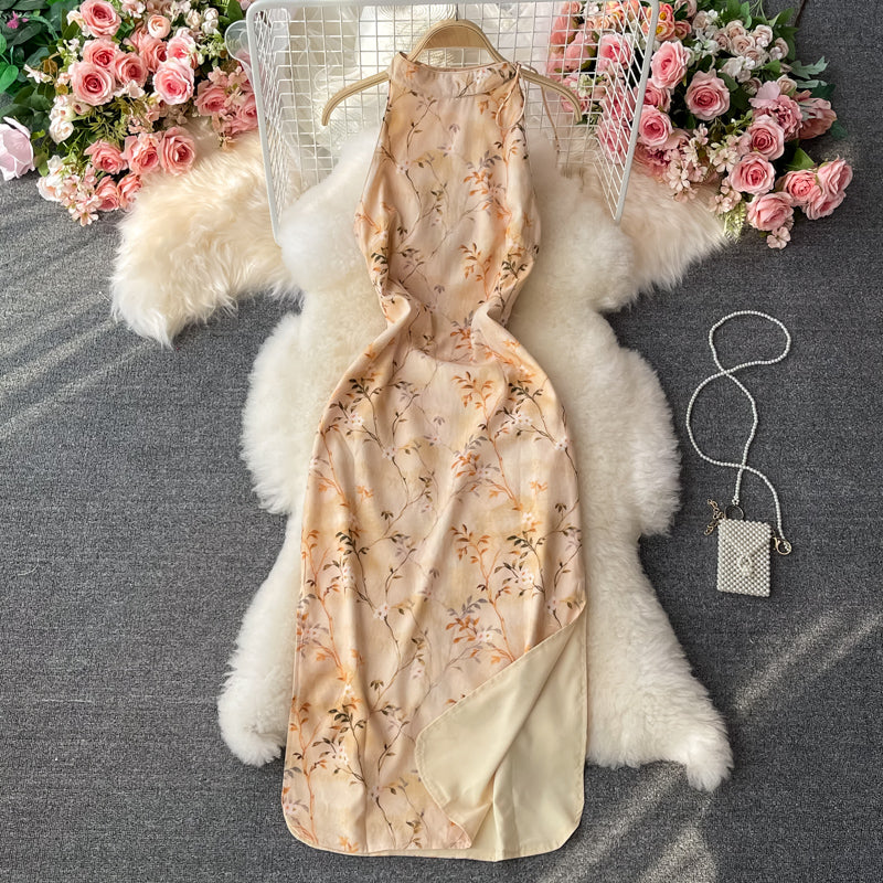 Robe en mousseline de soie à col montant slim, tempérament féminin, 3058