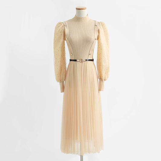 New mid length skirt fairy mesh stitching temperament small black skirt  2200