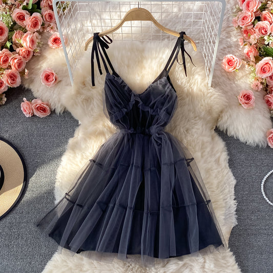 Robe bouffante en maille fine avec nœud papillon et fermeture à la taille 3071