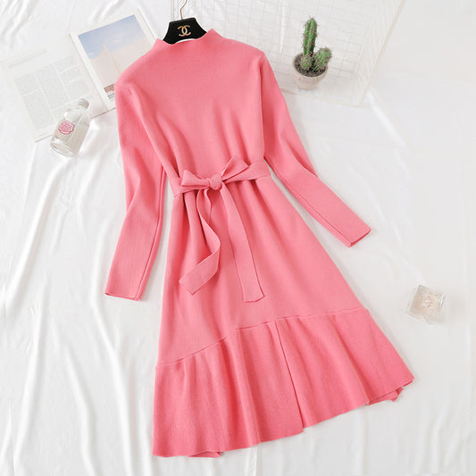Knitted dress knee length ruffled fishtail skirt  2464