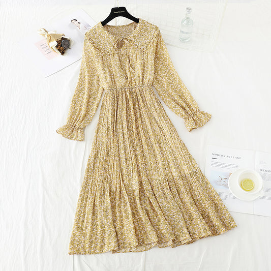 Salt and sweet lapel, small fragrant wind, Pleated Chiffon, broken flower skirt.  2392