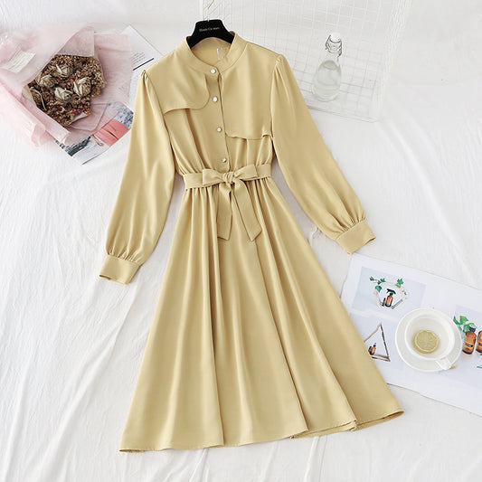 French knee length dress design sense of minority lace up solid color thin skirt  2150