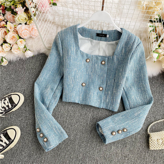 Manteau court taille haute chemisier polyvalent à manches longues pour femme 1651