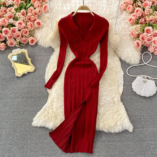 Sexy slim waist long sleeve split Hip Wrap long skirt  3373